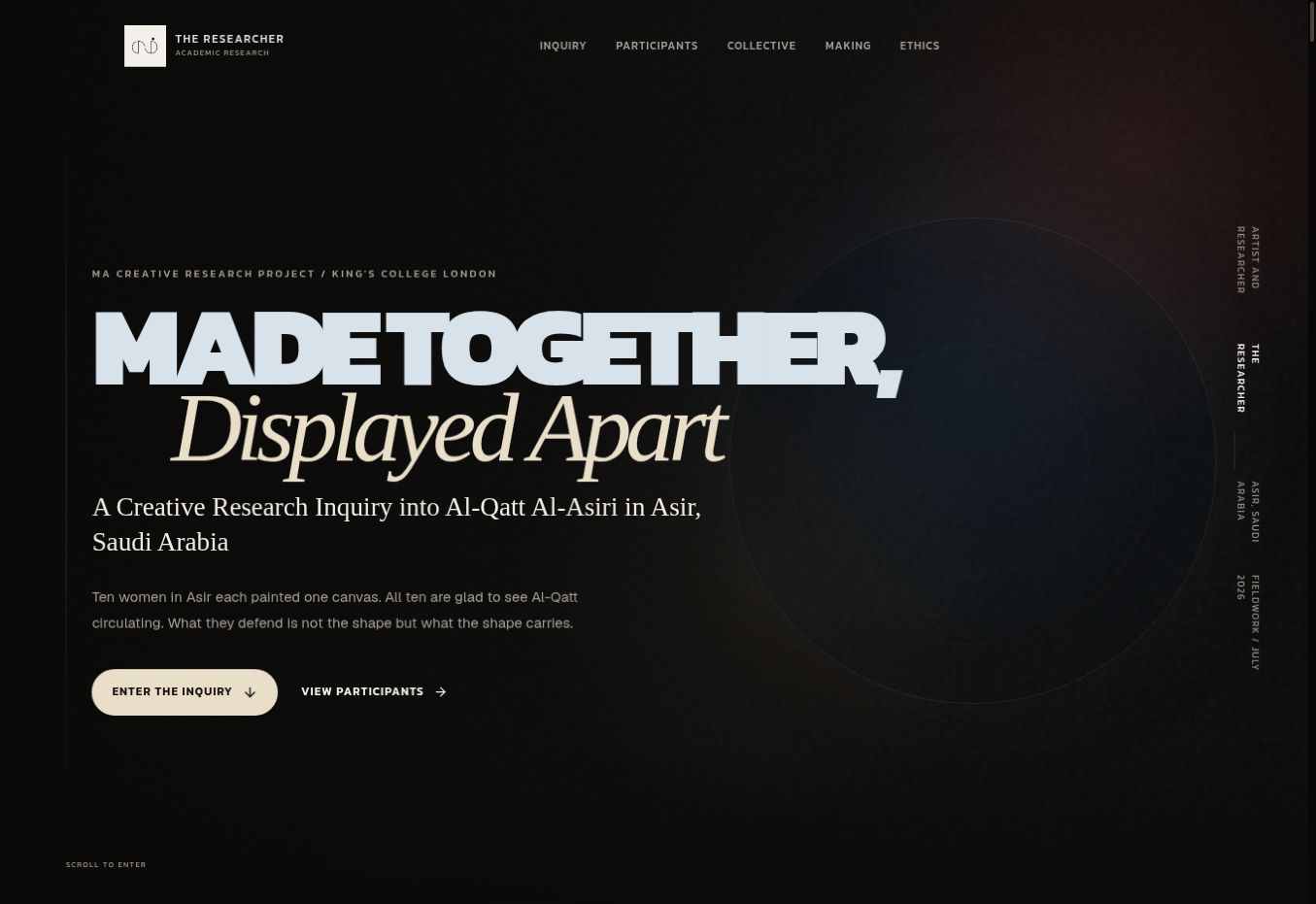 Made Together, Displayed Apart website opening page